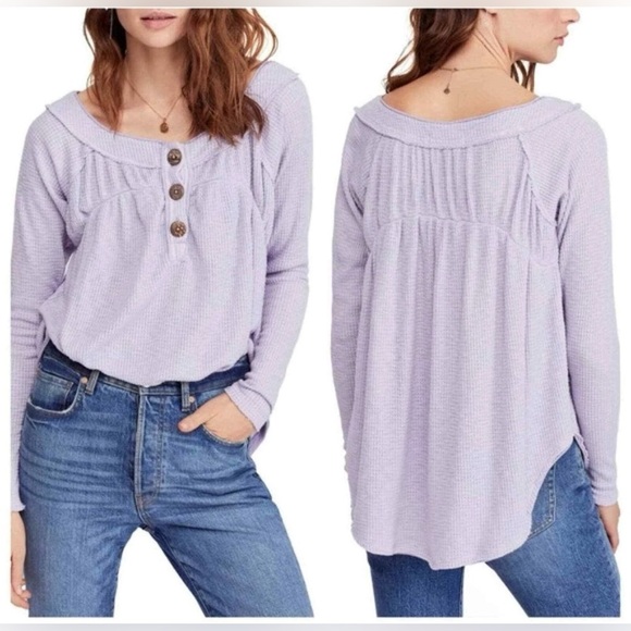 We The Free Tops - Free People Purple Thermal Henley Top Pullover Oversized Women’s‎ Small